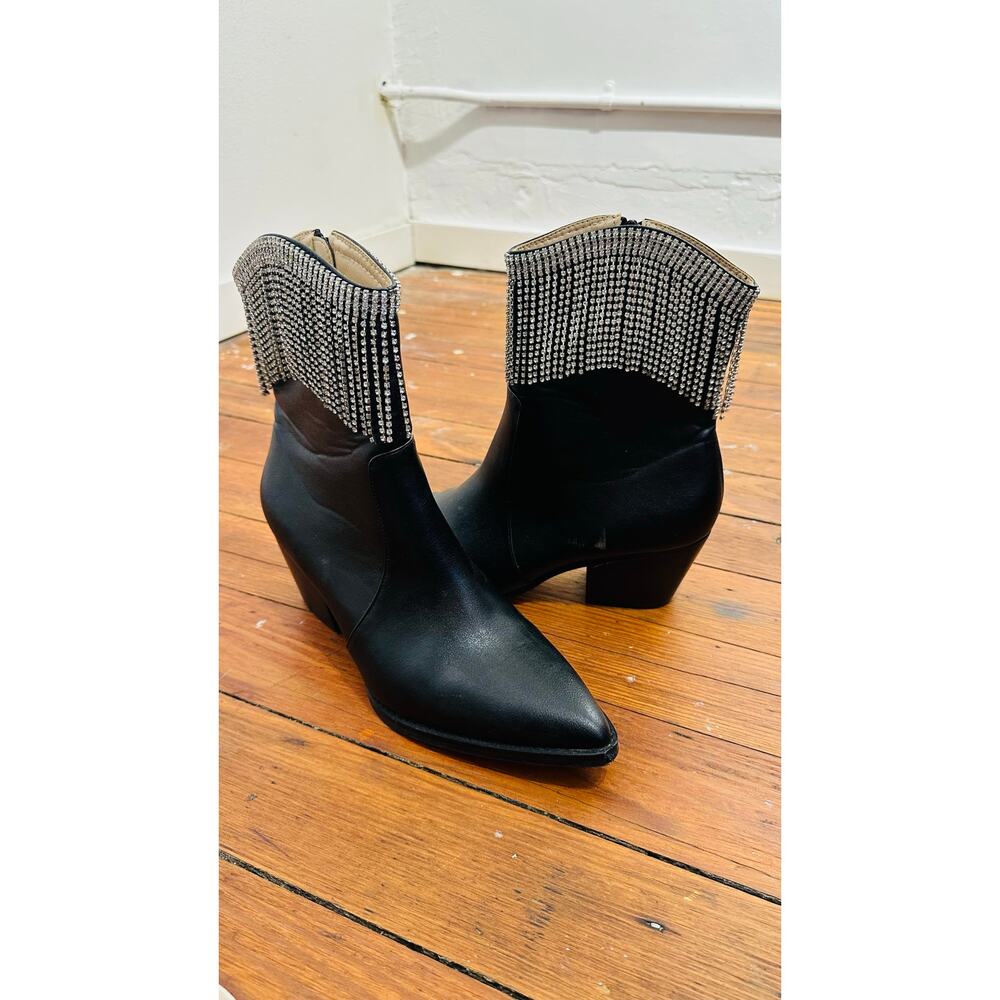 OASIS SOCIETY Black Silver Nash Rhinestone Fringe Ankle Western Diva Boots sz 10 - Picture 3 of 12